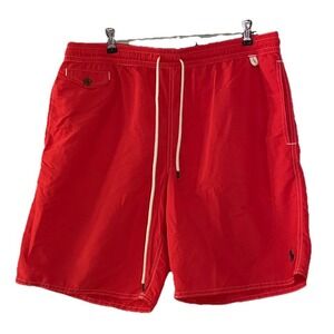 Vintage Polo Ralph Lauren Men Large Red Swim Trunks Board Shorts Pockets Y2K 90s